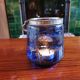 Old ice or biscuit bucket made of golden decor blue glass