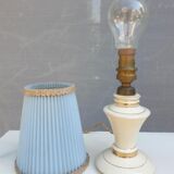 Vintage candlelight vanilla earthenware border gold and rhodoid lampshade pleated azure