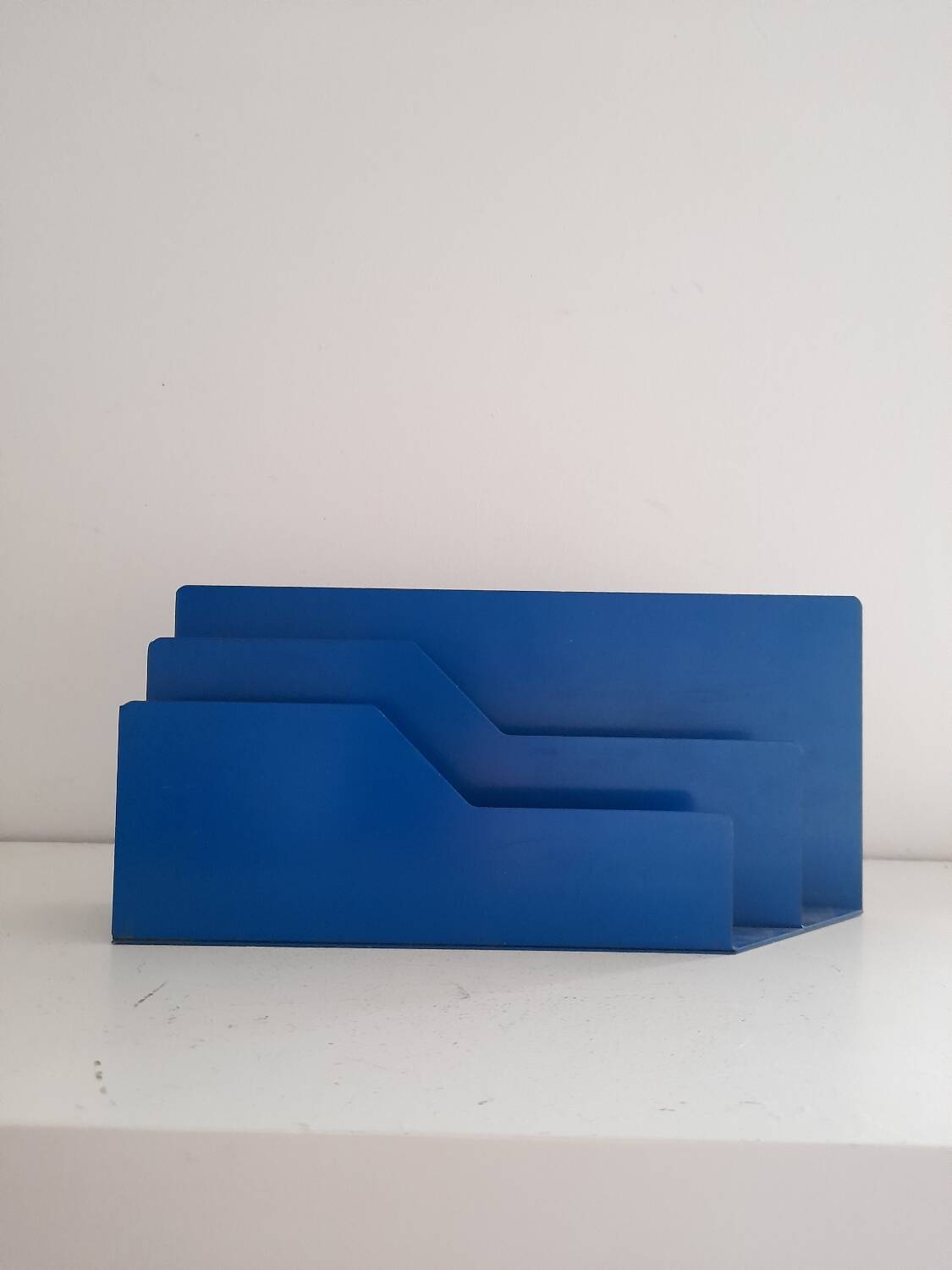 Blue metal mail holder from the 70s