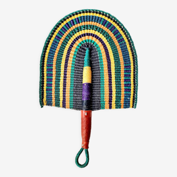 Bolga African fan, woven purple orange yellow green black