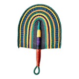 Éventail africain Bolga,tissé violet orange jaune vert noir