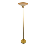 Vintage floor lamp in gold metal – Opaline shade – Neoclassical style from the 70s/80s