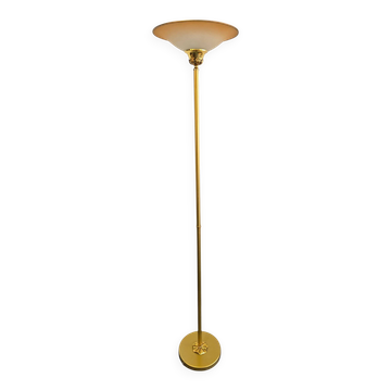 Vintage floor lamp in gold metal – Opaline shade – Neoclassical style from the 70s/80s