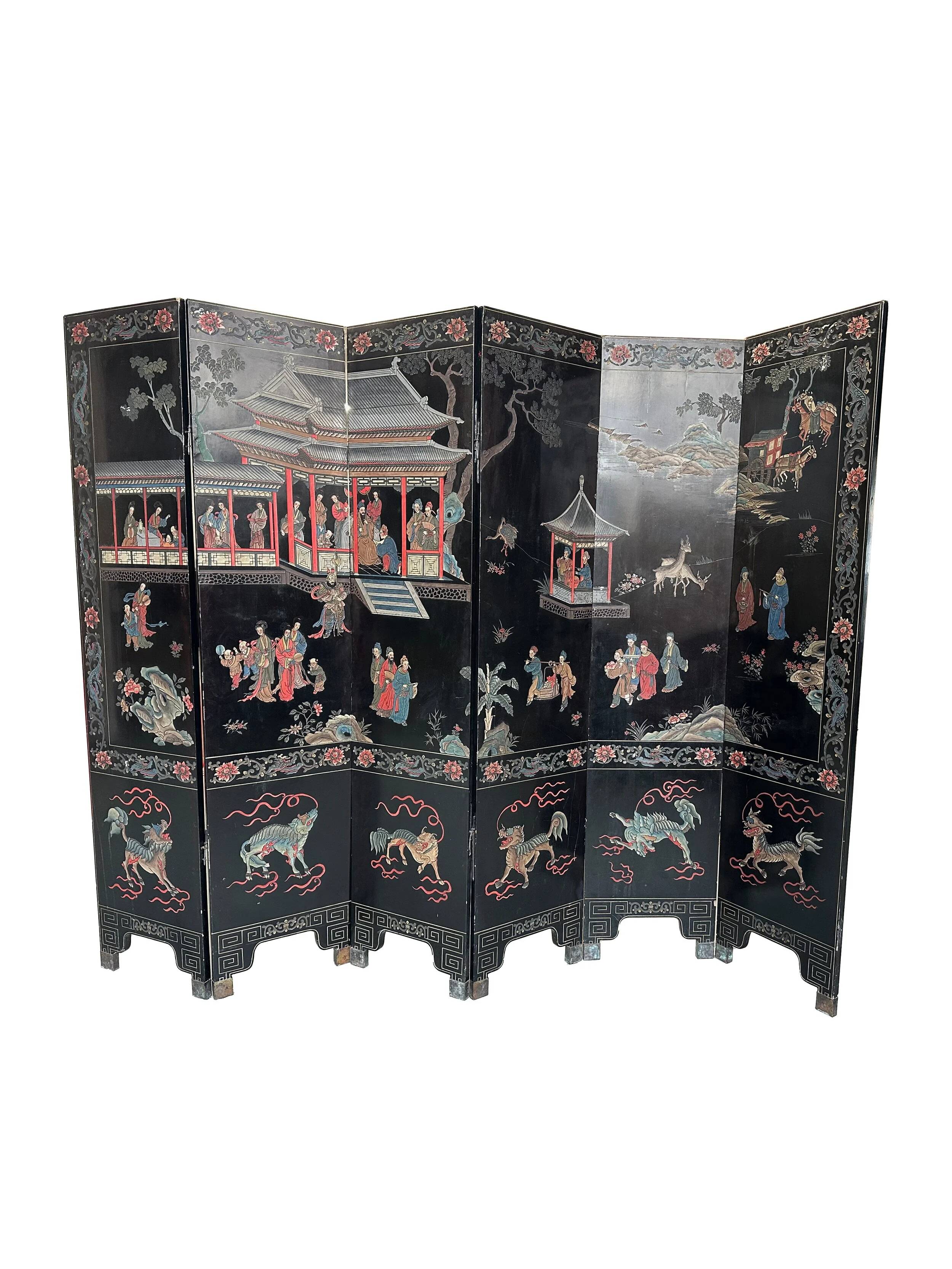Coromandel lacquered Chinese screen with 6 panels