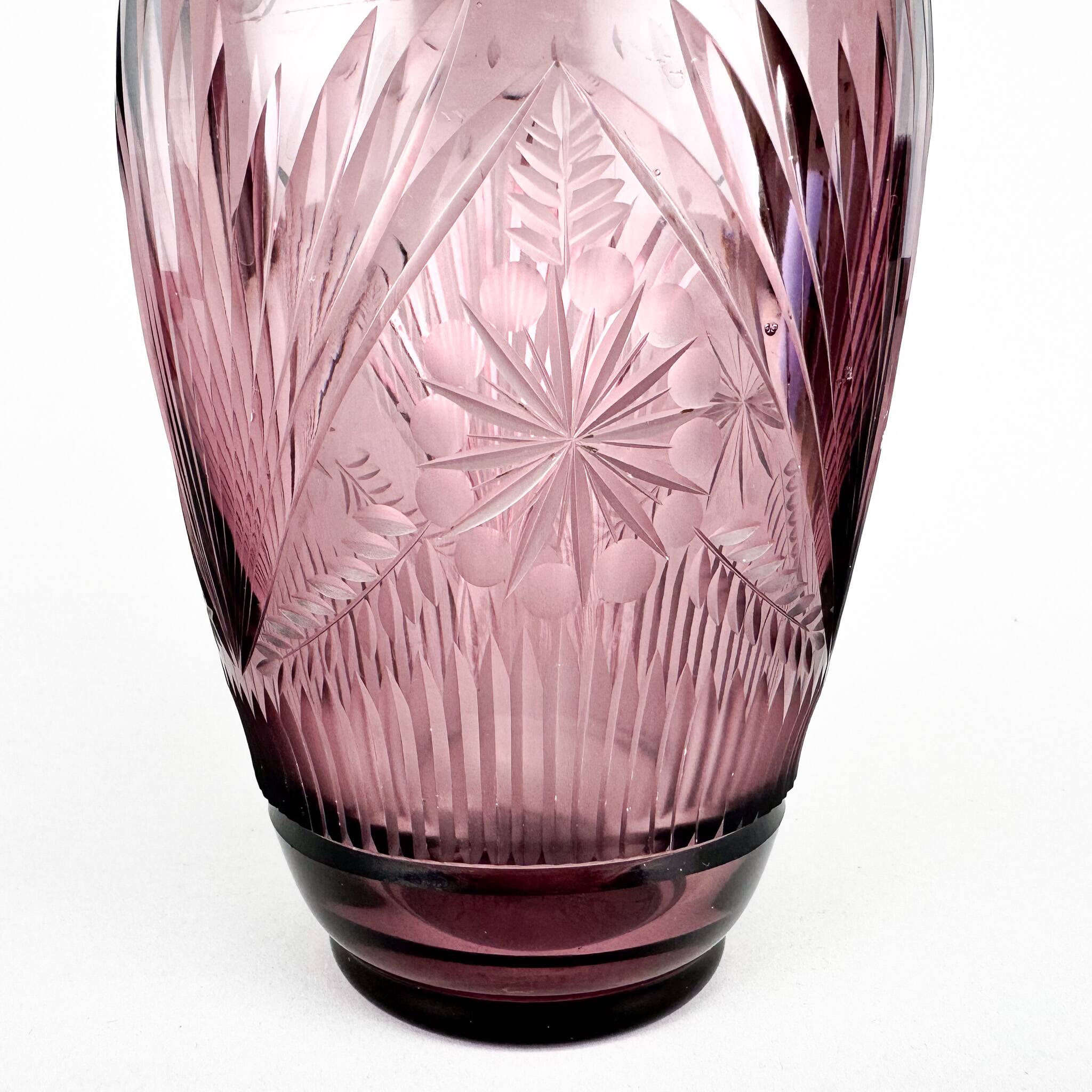 Bohemian Hand Cut Glass Vase, 1970s