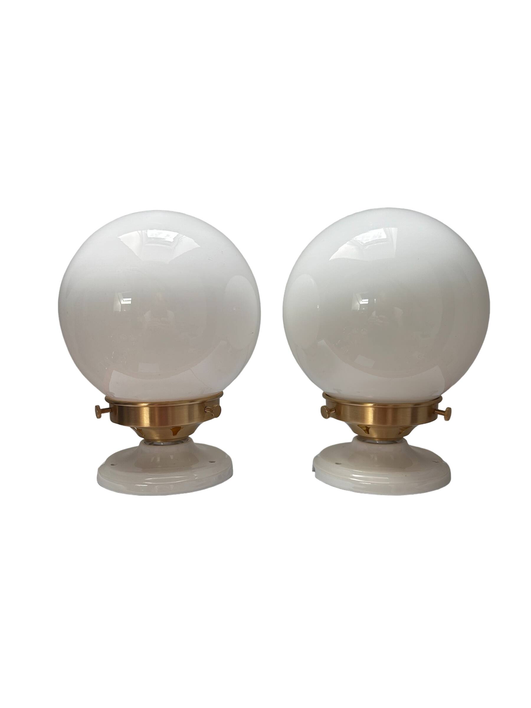 Set of two white opaline ball wall lights