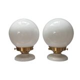 Set of two white opaline ball wall lights
