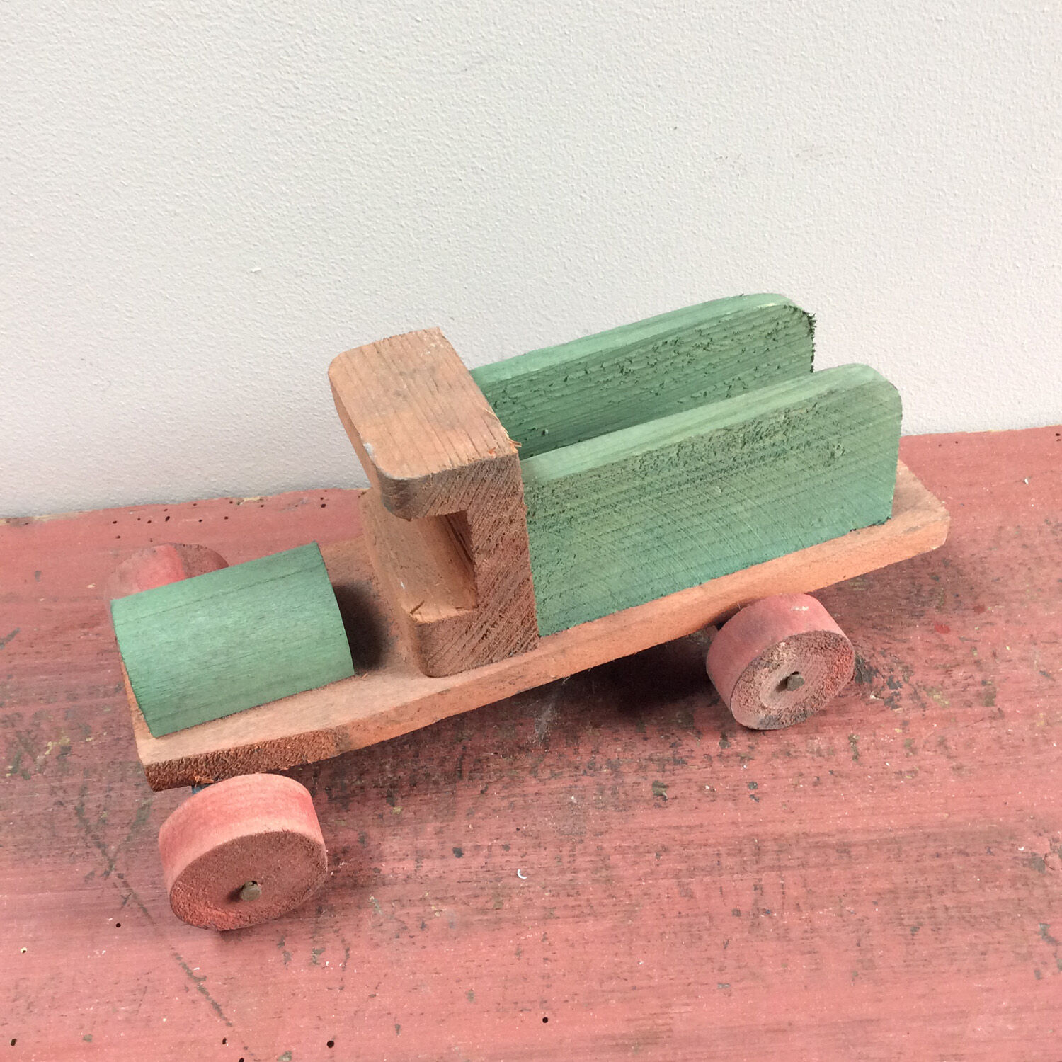 Toy green wooden truck 50's