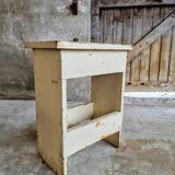 Vintage wooden stool side table creamy white