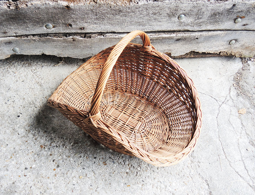 Old basket with logs in light wicker