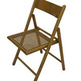 Chaise pliante minimaliste en bois et cannage, années 80