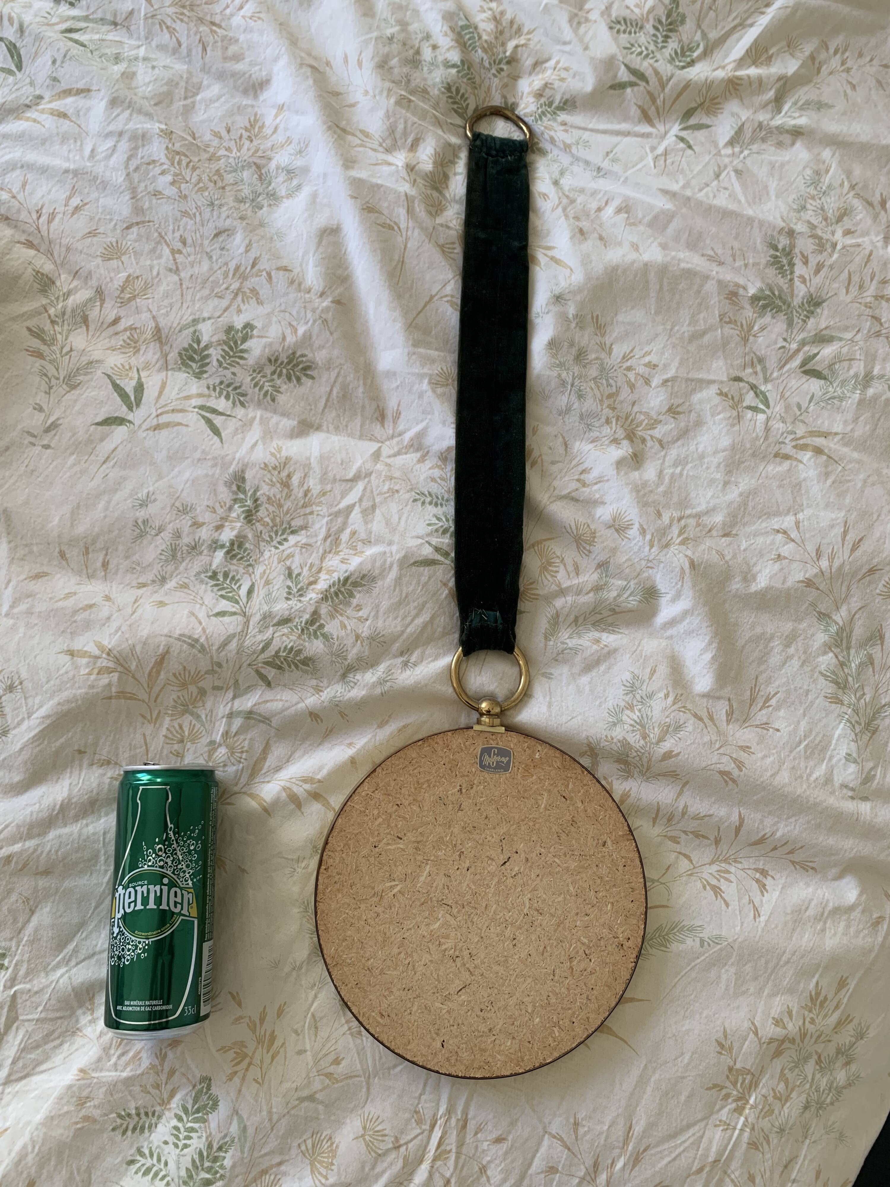 Vintage 1960 witch's eye mirror with green ribbon - 20 x 67 cm