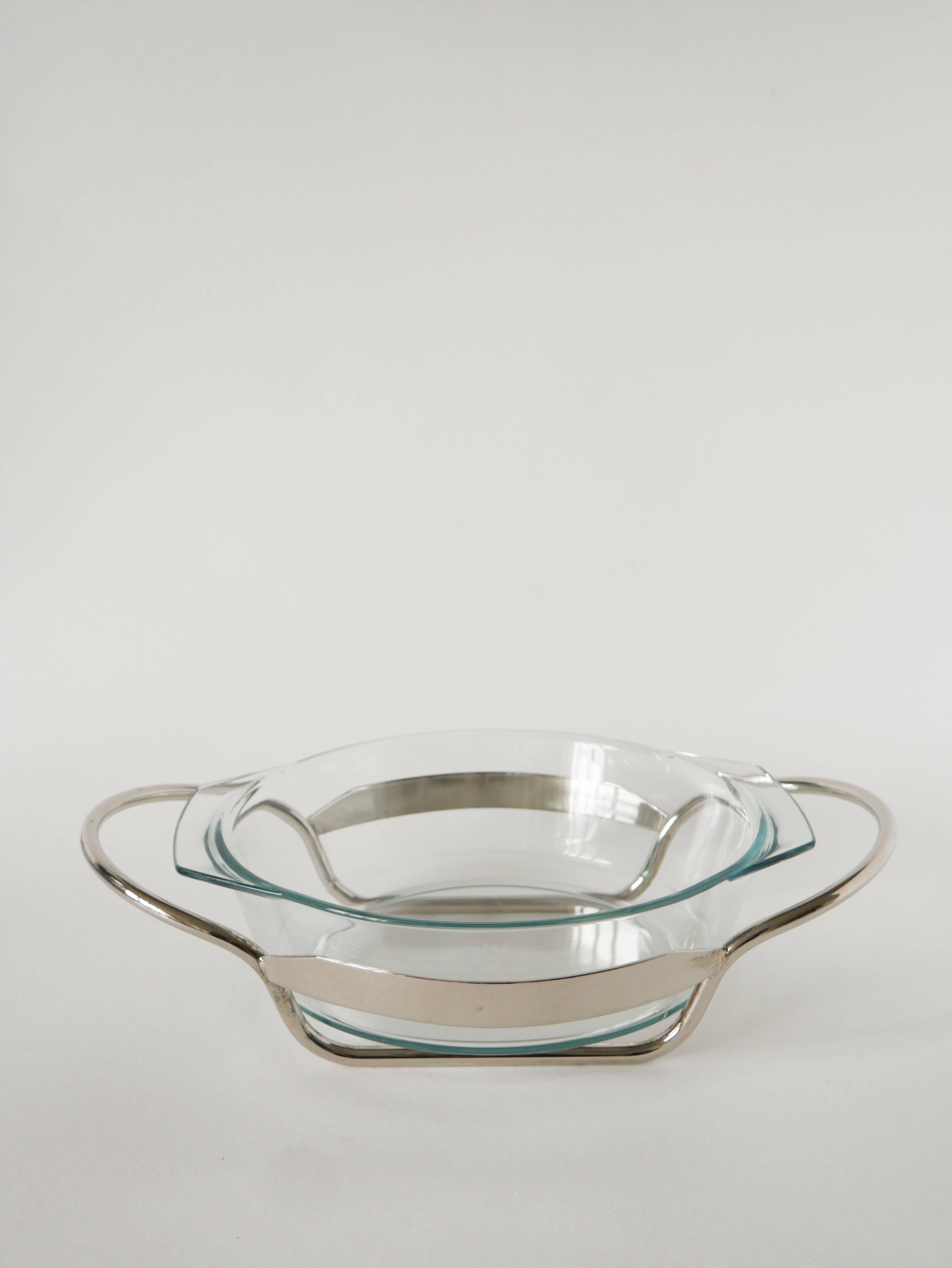 Large glass and silver-plated salad bowl, 1950