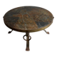 1970s Brutalist Round Coffee Table – Grey Slate Top with Copper-Tone Wrought Iron Frame