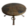 1970s Brutalist Round Coffee Table – Grey Slate Top with Copper-Tone Wrought Iron Frame