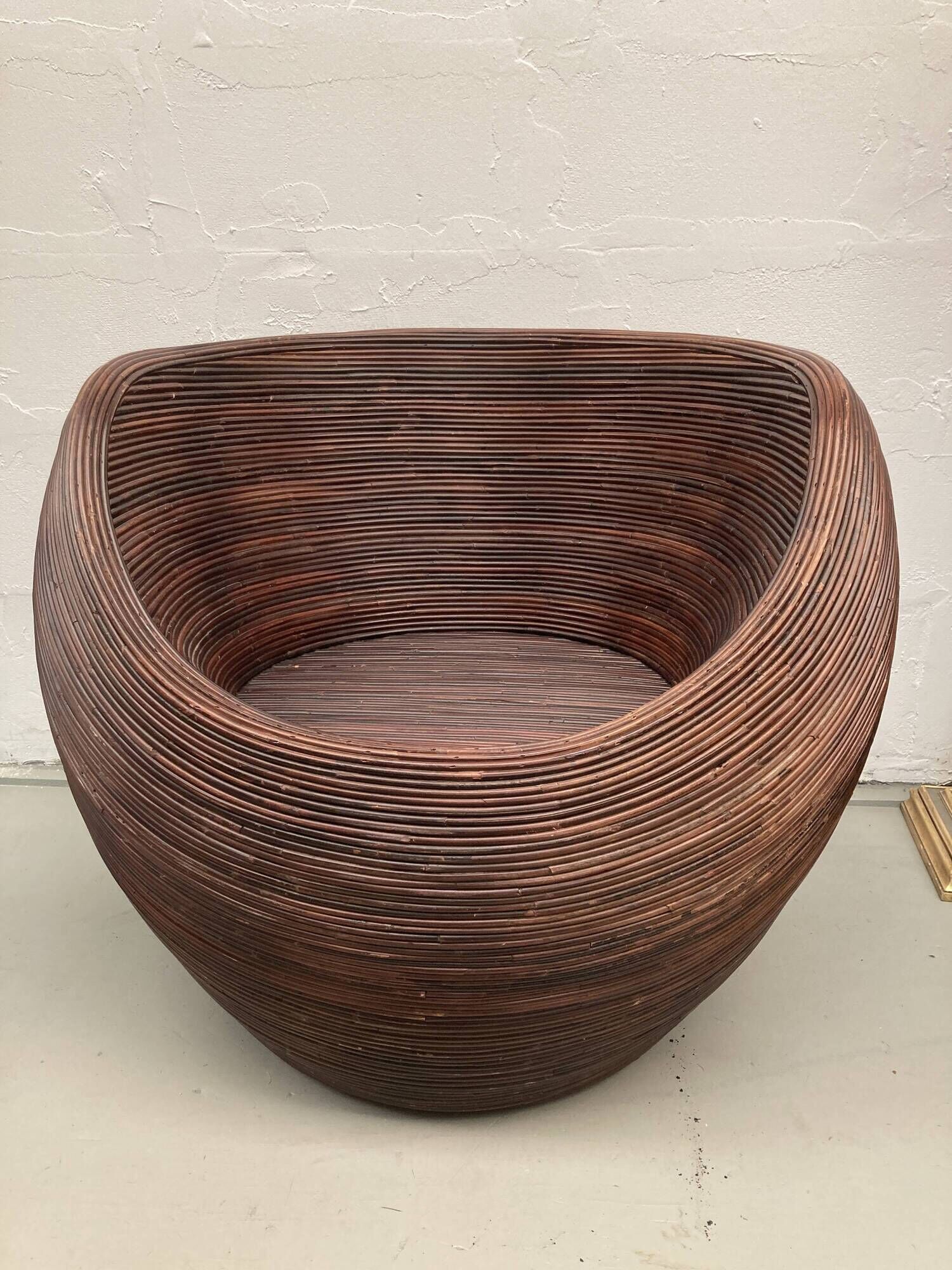 Vintage pencil or split reed rattan bamboo wicker egg pod chair