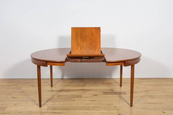 Table à manger en teck des années 50 et chaises par Hans Olsen pour Frem Røjle, Danemark, années 1960, ensemble de 5.