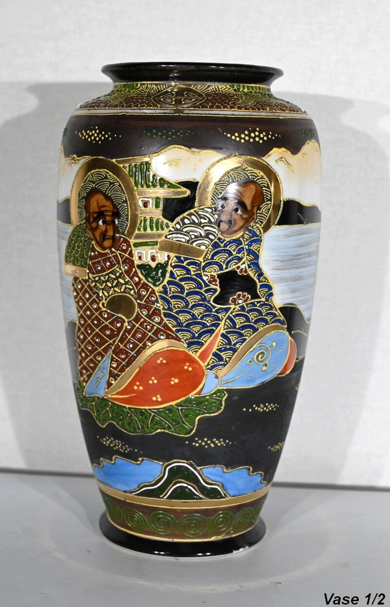 Pair of satsuma vases in japanese porcelain – early twentieth