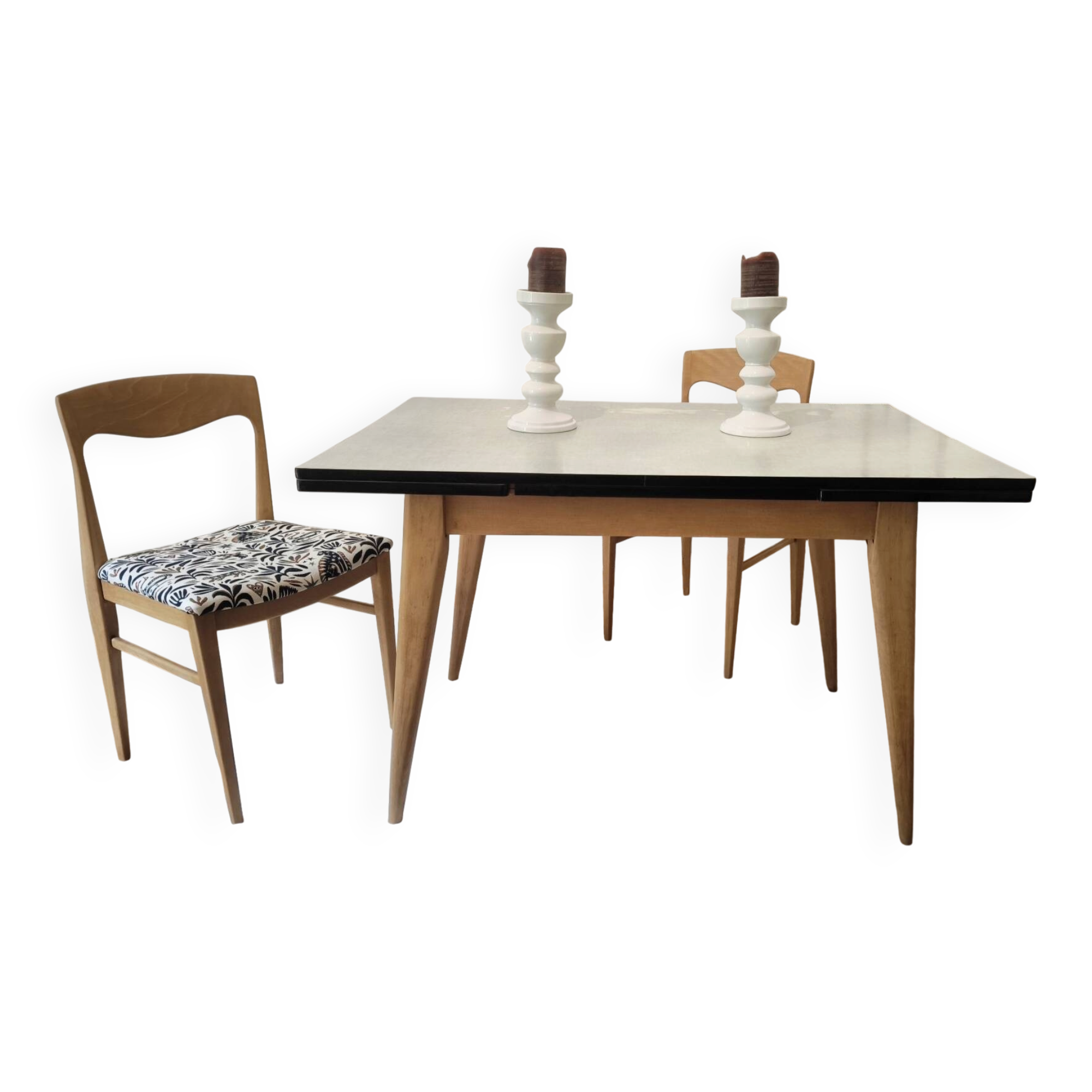 Vintage table in aqua Formica with extensions – Wooden legs