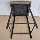 Old workshop stool in wood + wrought iron