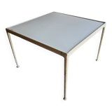 White Enameled Steel Top & Cast-Aluminum Knoll Outdoor Table — 1960s Modernist First Edition