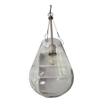 Luminaire goutte d’eau vintage – verre transparent et acier