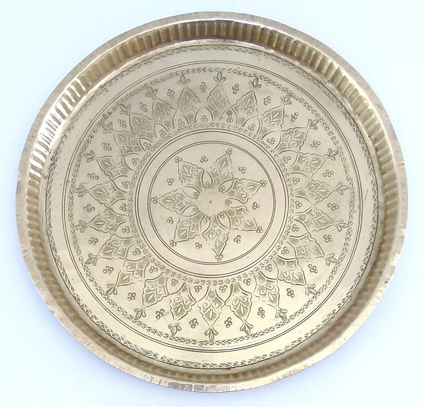 Moroccan brass tray from the 40s, diameter 41 cm