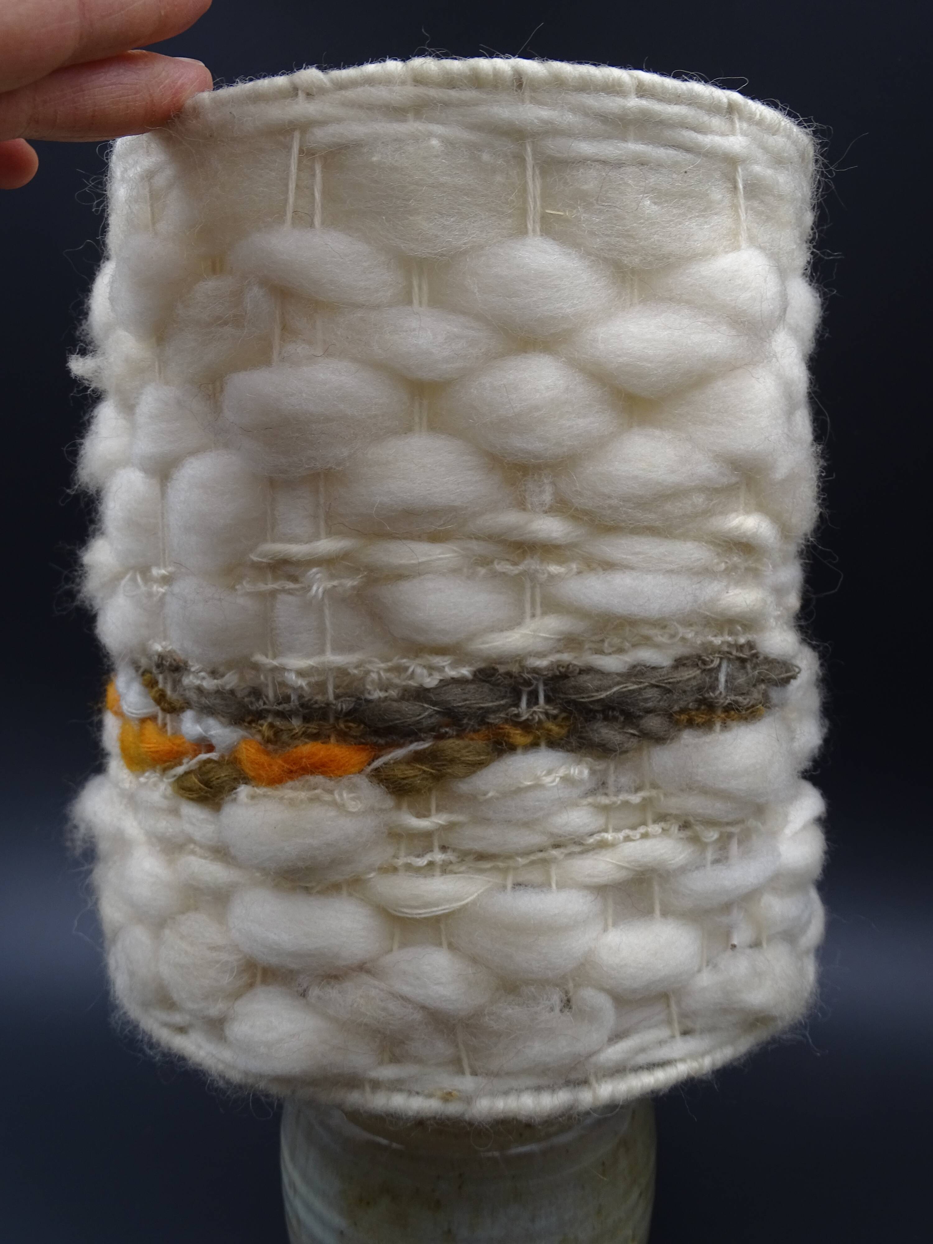 Pair of bedside lamps in stoneware and wool lampshades - Vintage around 1970