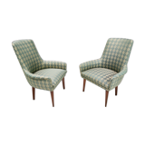 Green fabric and beech armchairs, italy