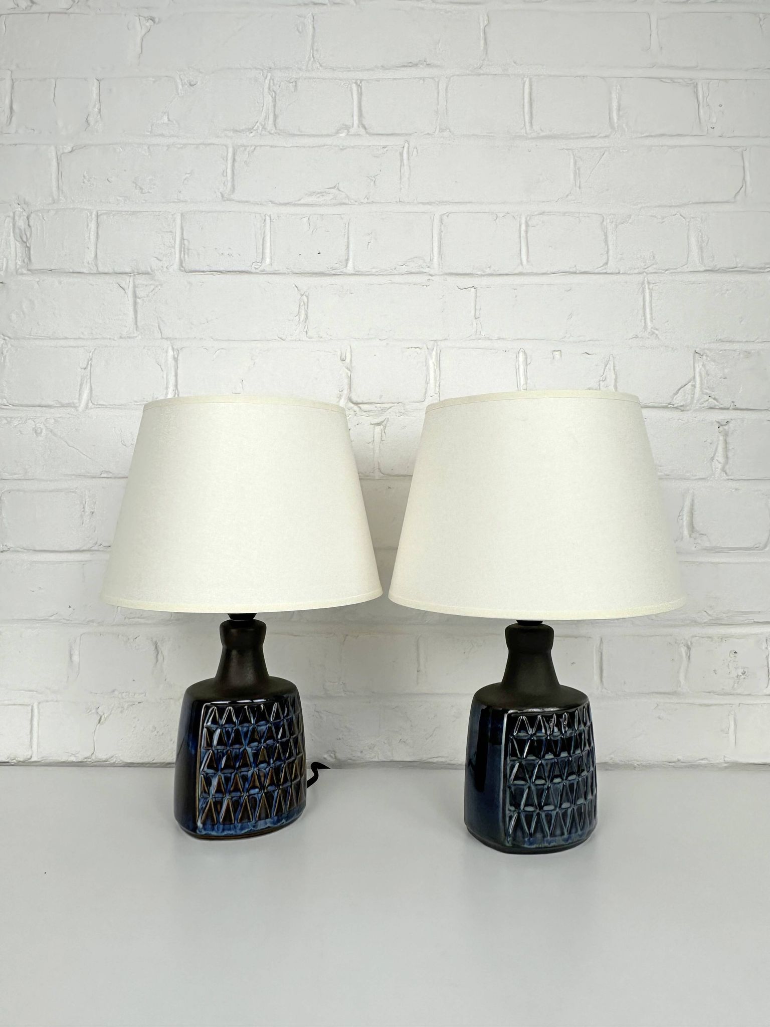 Paire de petites lampes en grès bleu Søholm par Einar Johansen Danemark