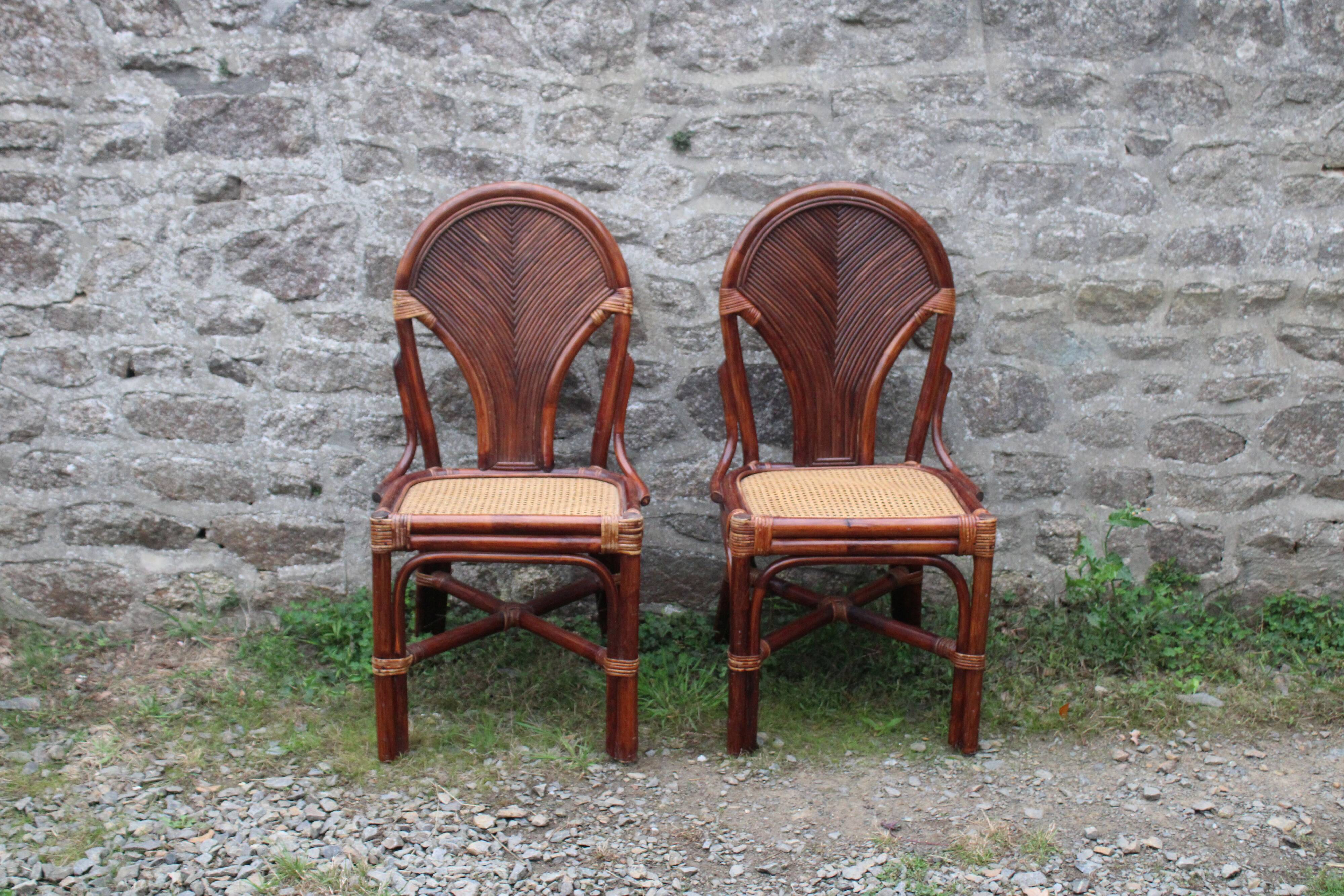 Lot de 2 chaises vintage en rotin avec assise cannage