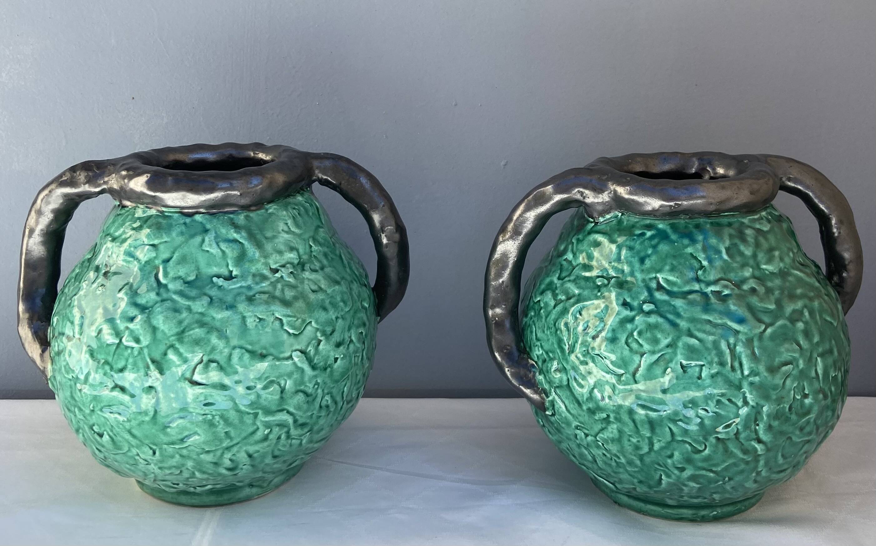 Pair of Jerome Massier vases, Vallauris, 1950s