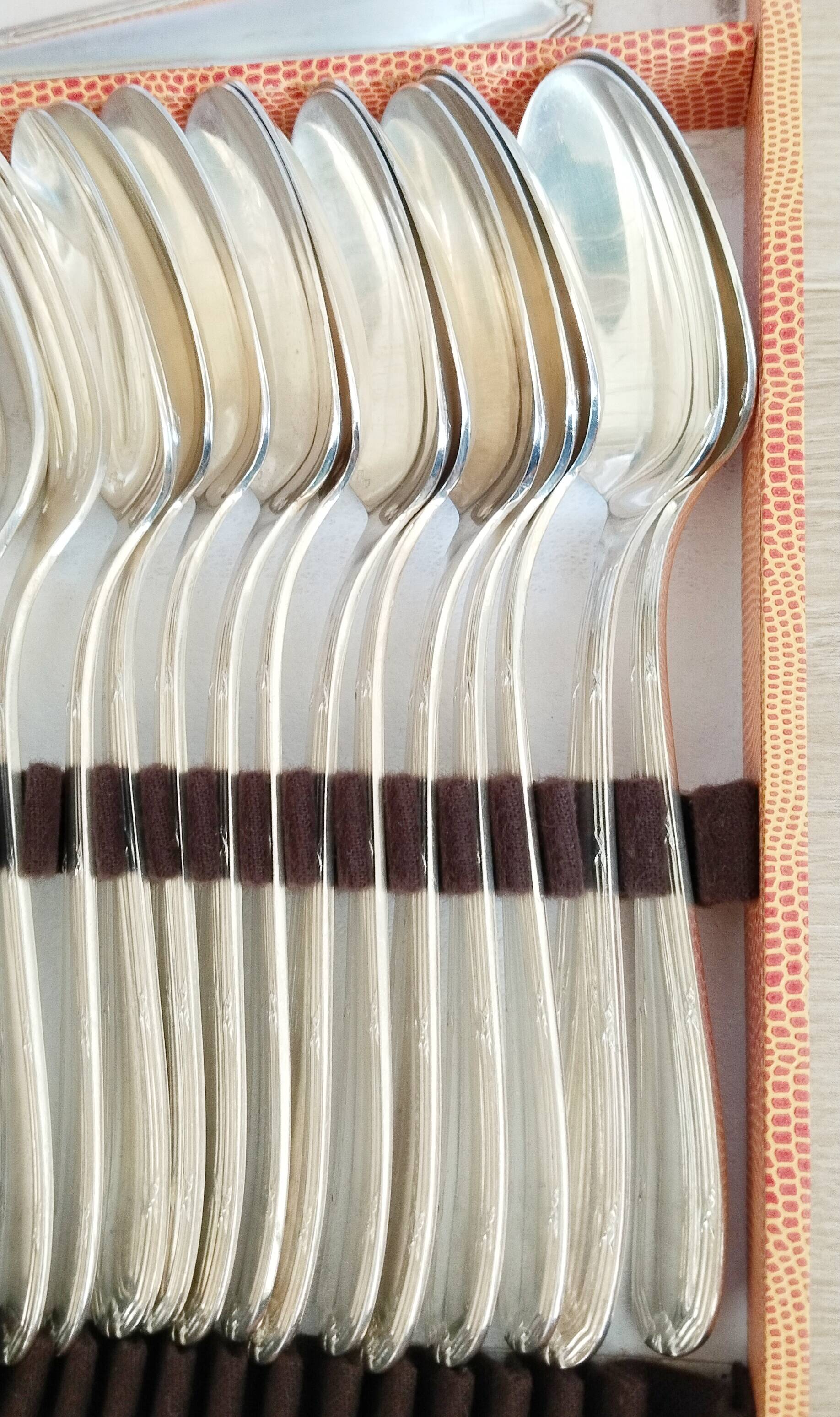 Silver cutlery set, Alfenide, ribbon decoration