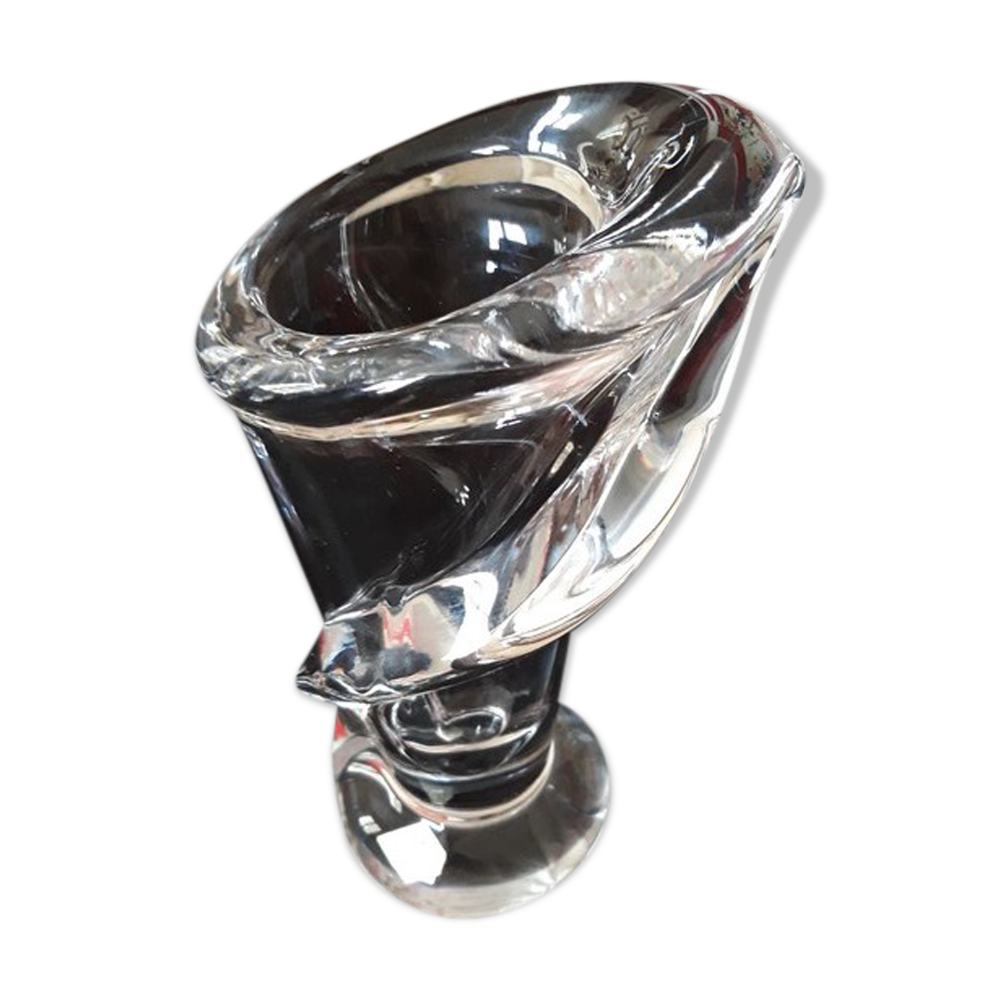 Vase of the crystal factory of Vannes le Châtel - " Verticalized cornucopia " - 70s