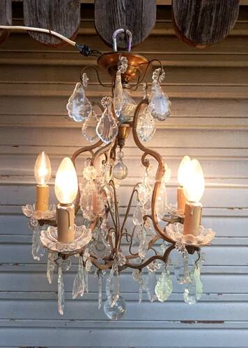 Rare antique brass and crystal cage chandelier with 5 lights from the 20th century - CONDITION OF THE MARKET GAU?