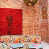 Murano Multicolored Green, Brown and Gold Glass Ceiling Lamp, Italy.