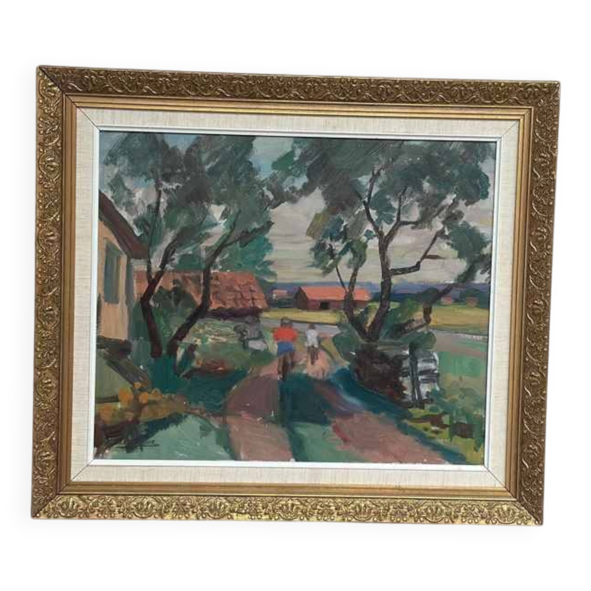 Original Mid Century Swedish Oil On Panel – “On Bicycle” By Oskar Person – Signed – Vintage & Framed