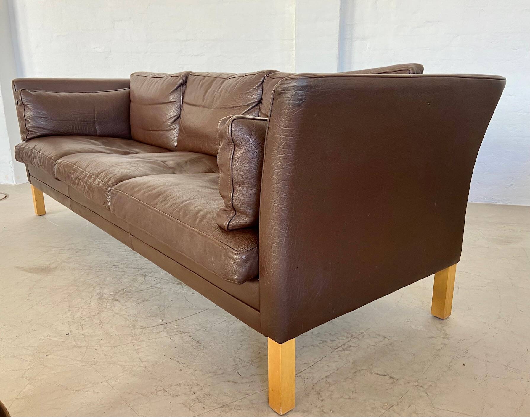 MID CENTURY VINTAGE DANISH MOGENS HANSEN 3 PERSON SOFA IN COCO BROWN LEATHE