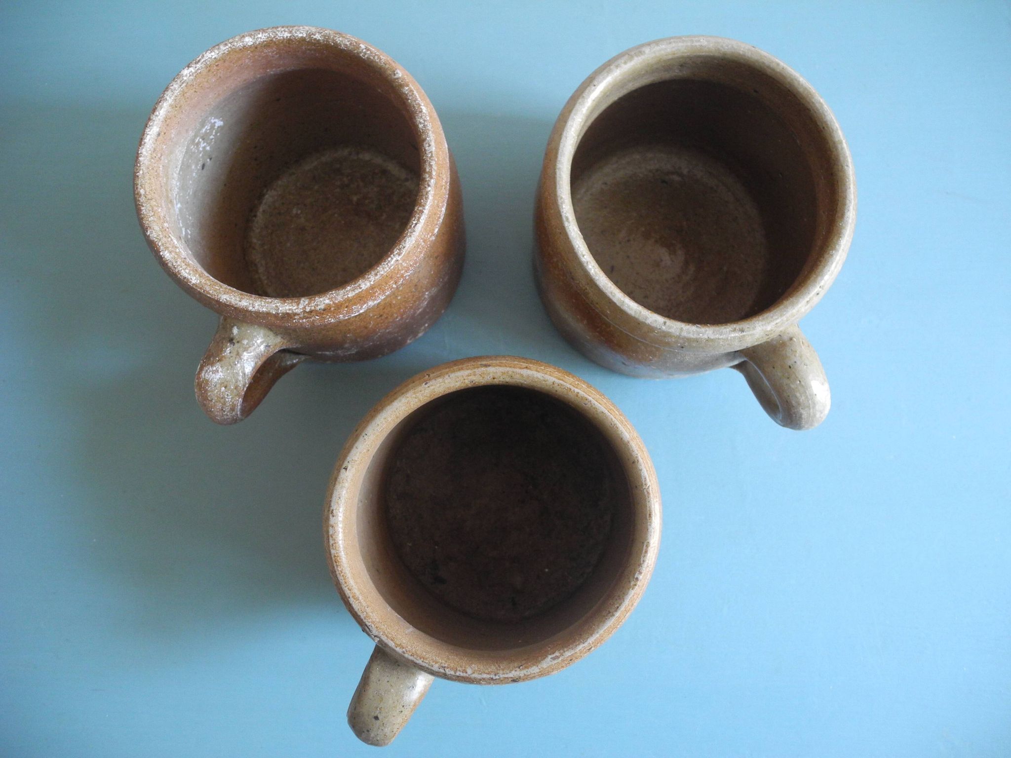 Lot of antique rustic stoneware pots, old French stoneware pots
