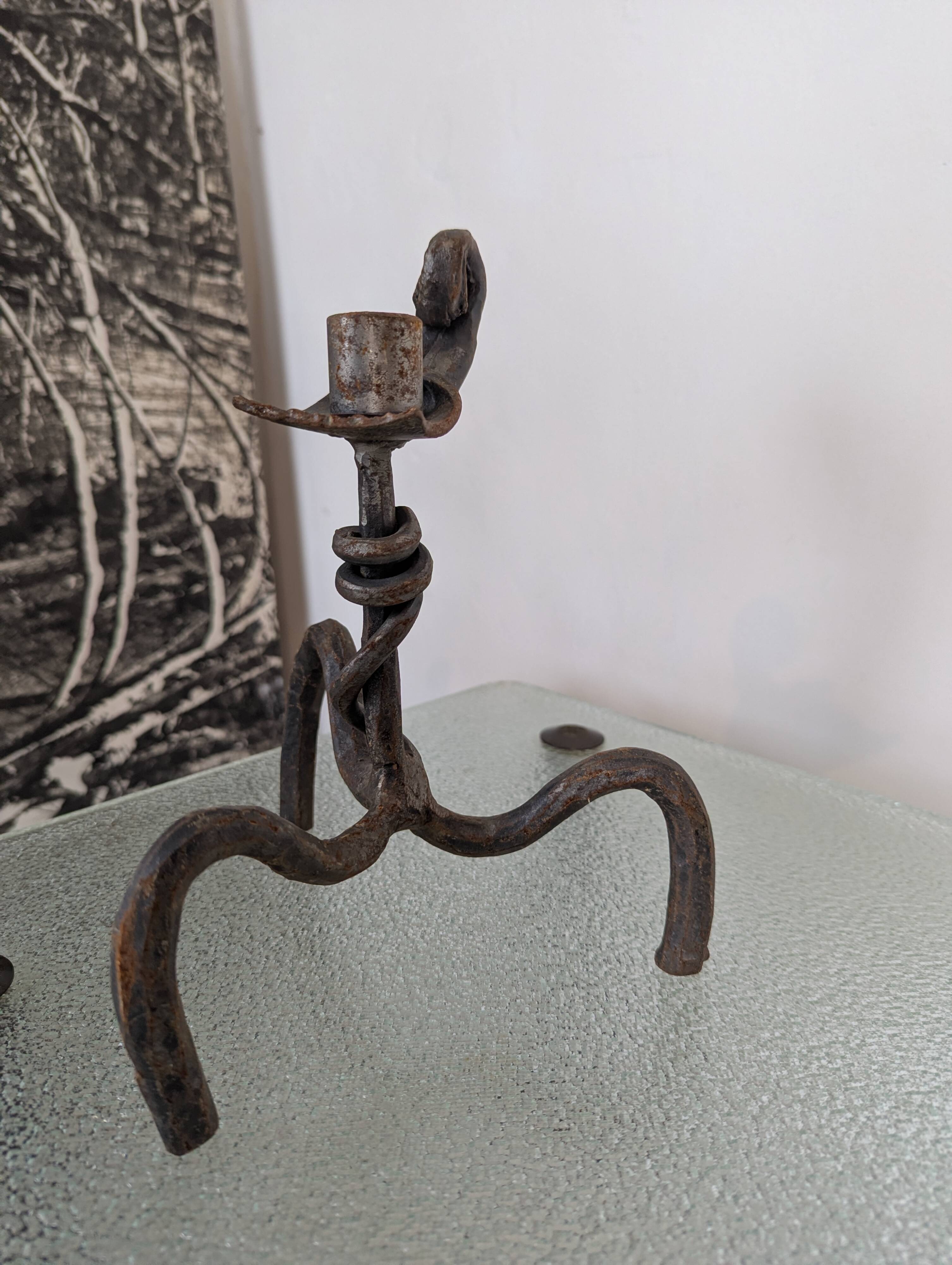 Set of 3 wrought iron candle holders
