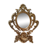 Baroque oval mirror pivoting on foot Golden brass 20x15cm