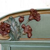Art Nouveau bed in carved and painted wood, Poppies, Circa 1900