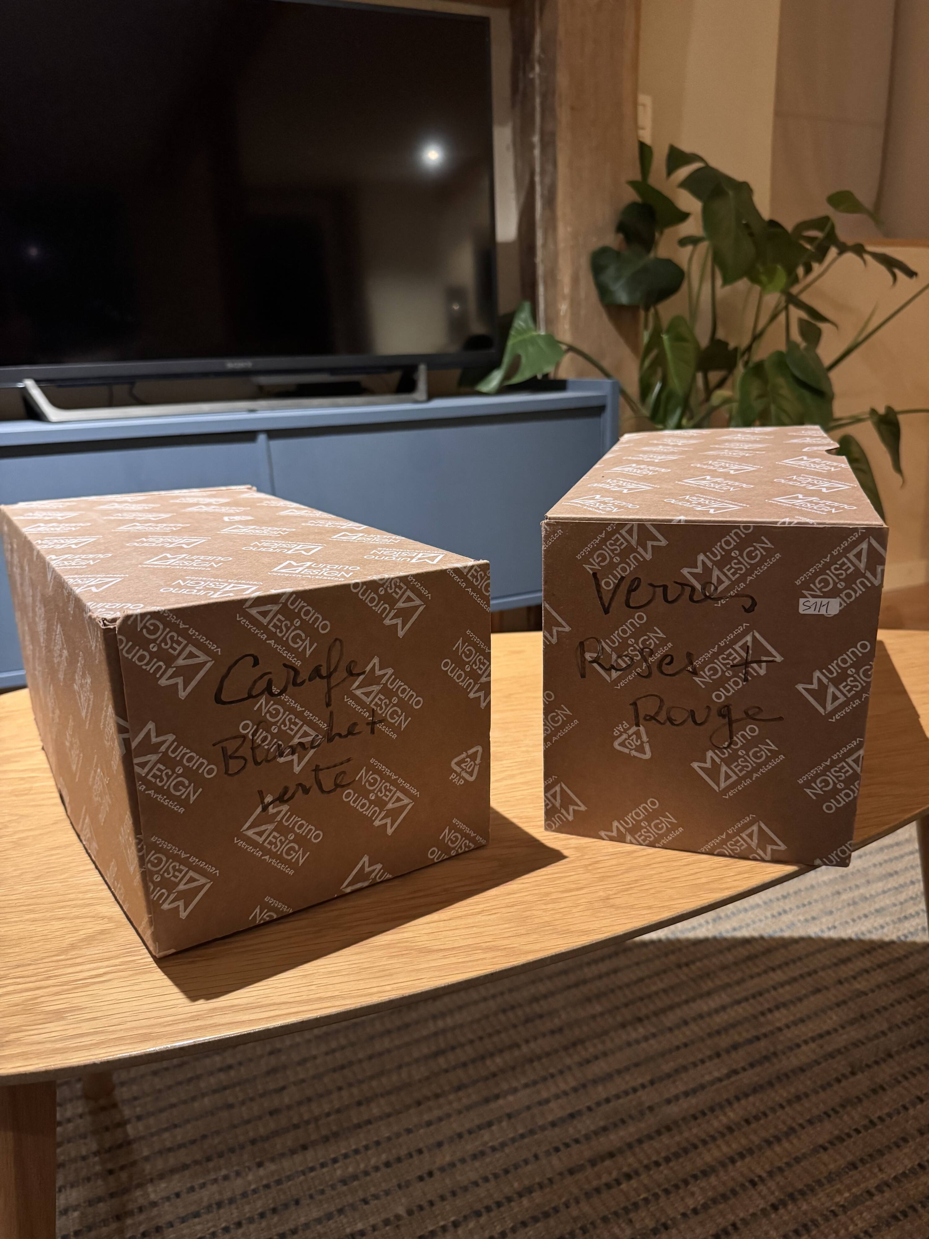 6 glasses and a Murano carafe