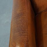 Cognac-Colored Sheepskin Leather Armchair with Straight Lines