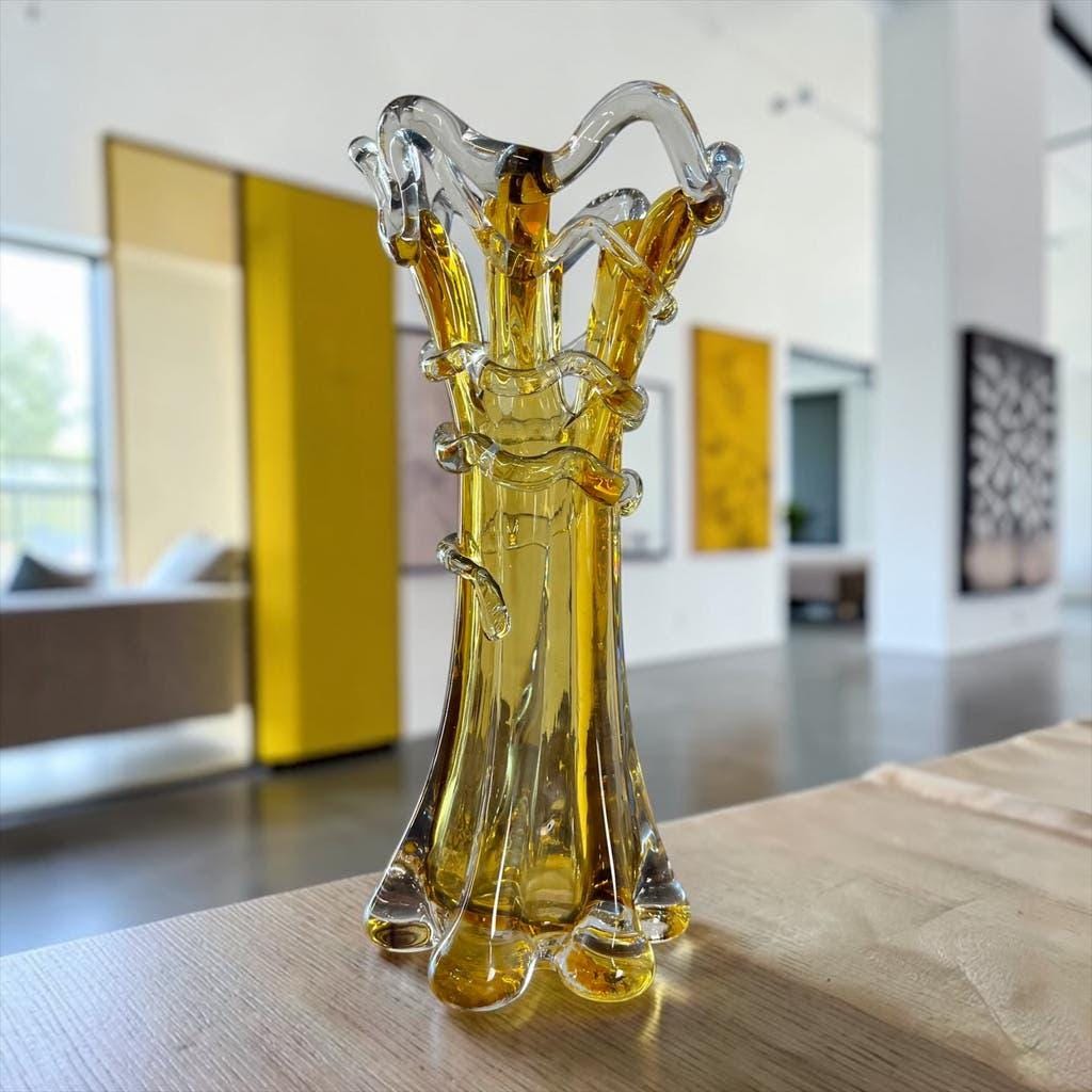 Vintage amber glass vase Hospodka for Chribska