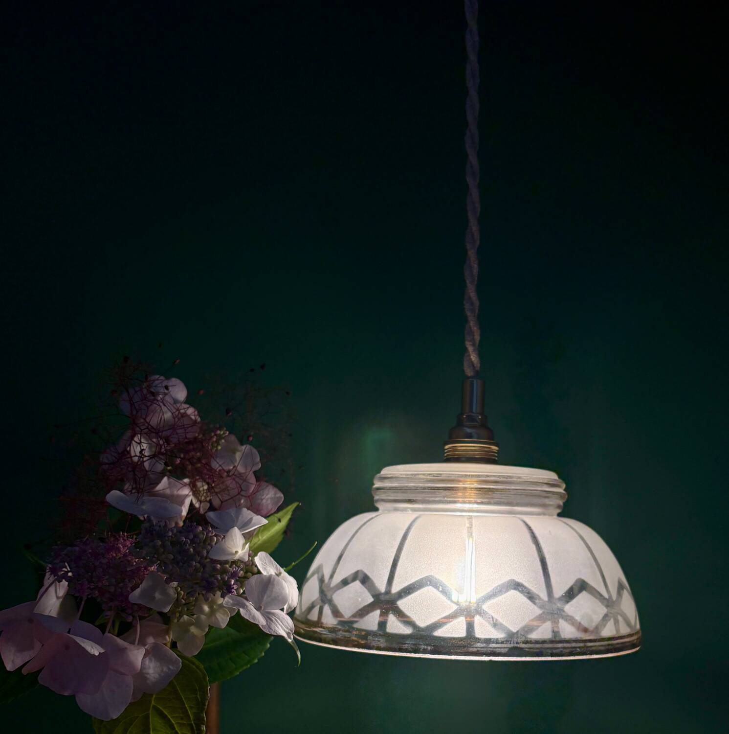 Vintage pendant lamp shade in white and gold frosted glass