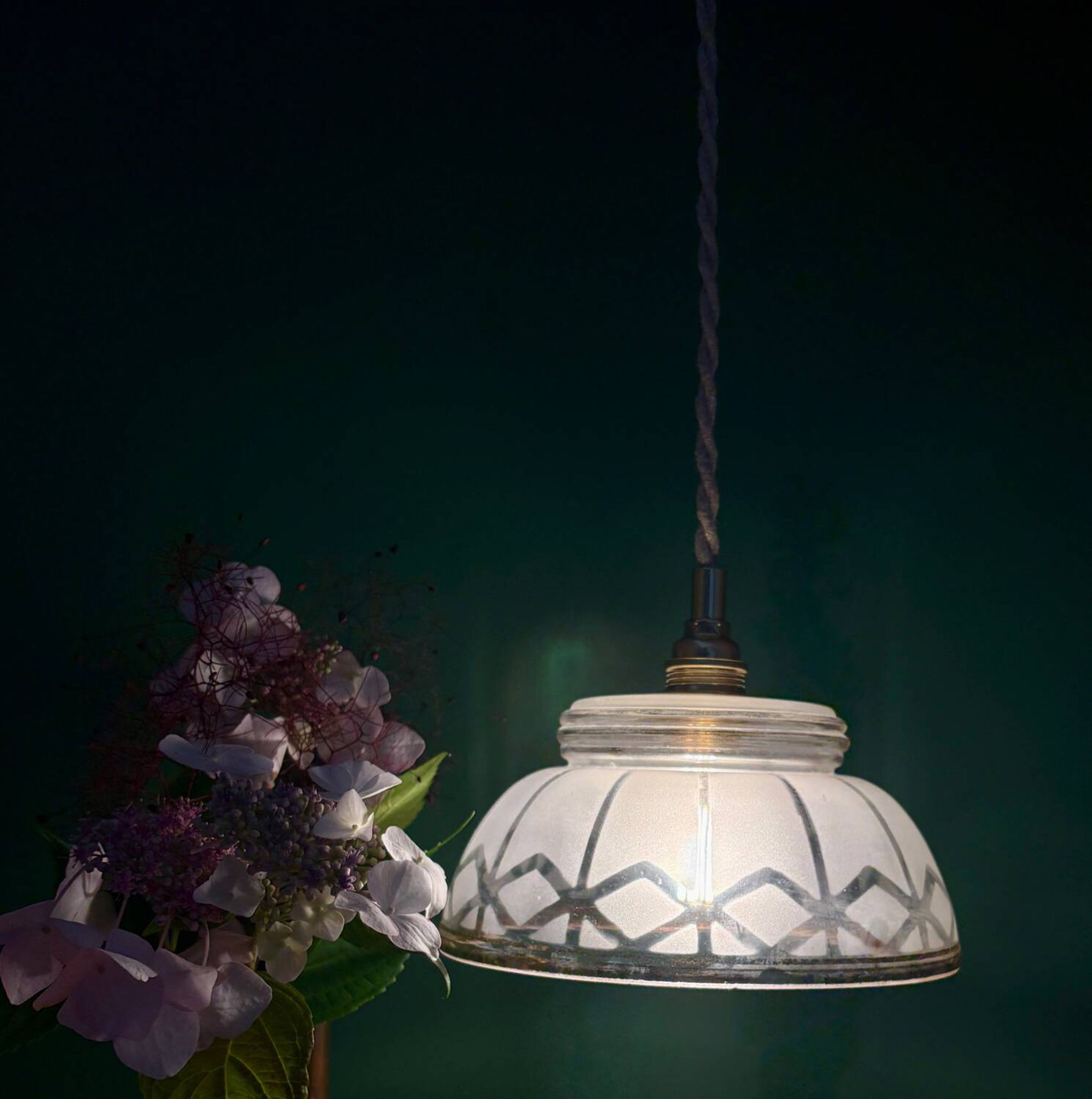 Vintage pendant lamp shade in white and gold frosted glass