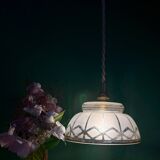 Vintage pendant lamp shade in white and gold frosted glass
