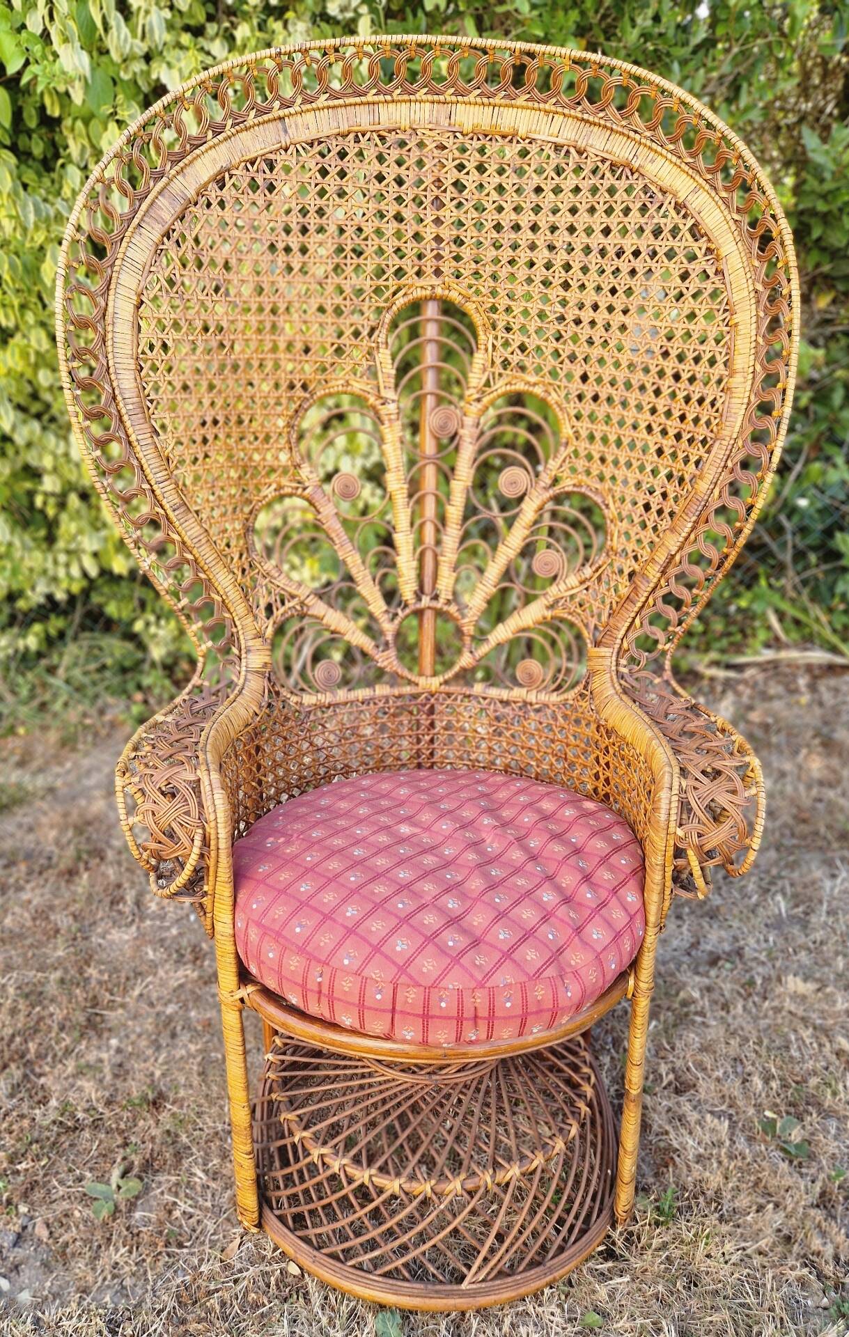Peacock or Emmanuelle armchair in wicker from the 1970s.