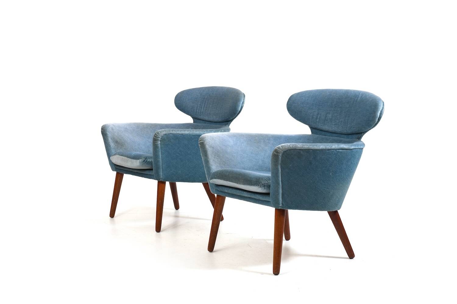Rare Pair of Danish Easychairs in Teak & Mohair 1950s